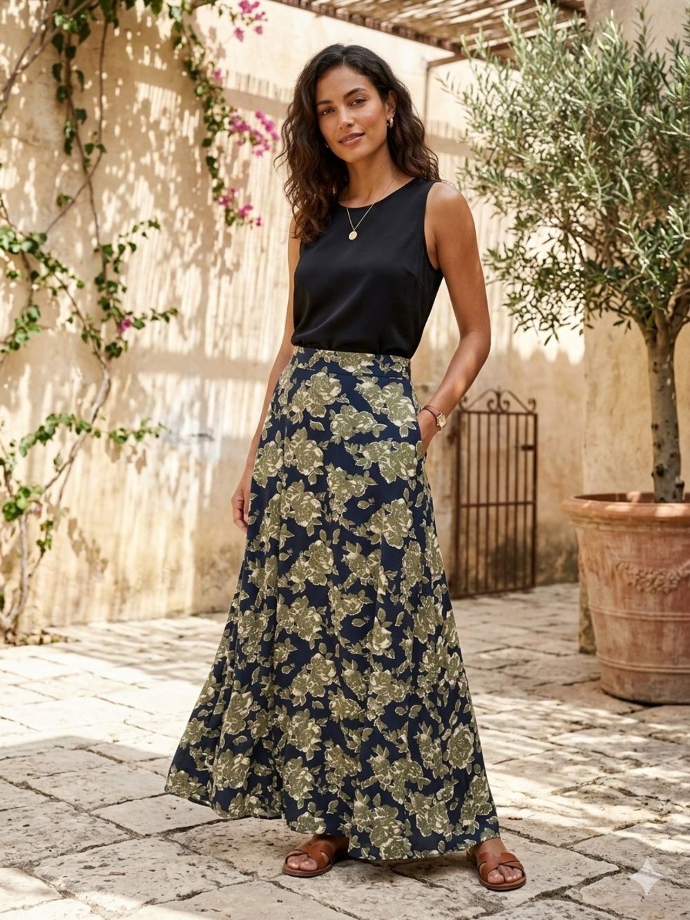 🔥 Take 50% OFF/ LulaRoe Olive & Black Floral Maxi Skirt - Women, Size-XL - Picture 9 of 9